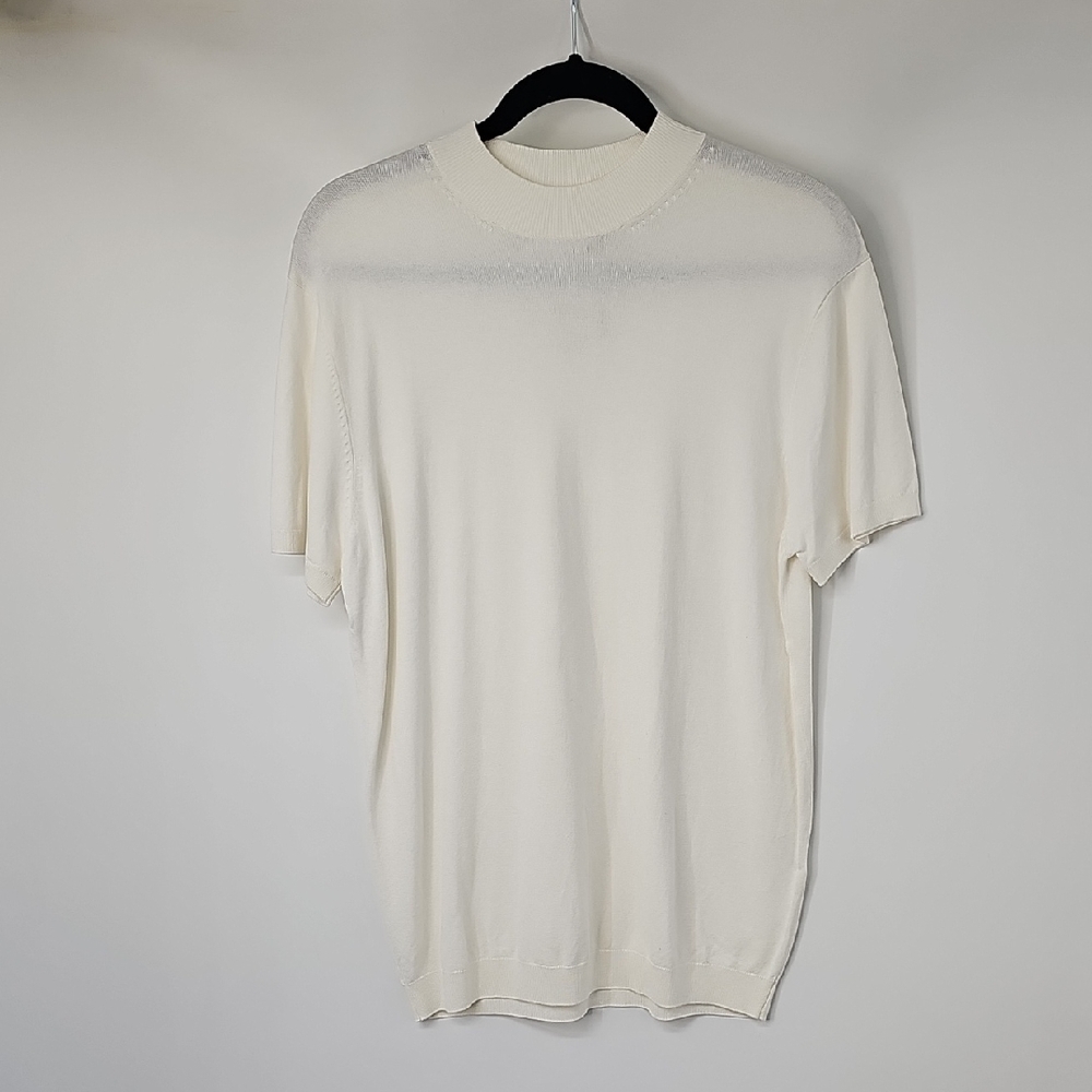 ZARA Cream Lightweight Mock‎ Turtleneck Short Sleeve Minimalist Sweater